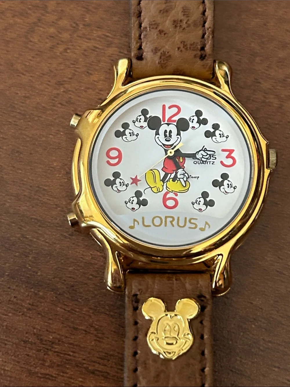 Vintage Singing Lorus Mickey Mouse  Women's Gold-Tone Mickey Mouse Quartz Watch